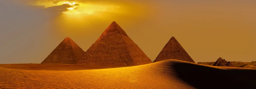 a sun-drenched picture if the great pyramid of Giza where the sun god Ra was said to live. 