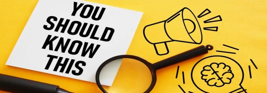 An image of a white posted note with the words “you should know this” with a pen and magnifying glass on an orange background
