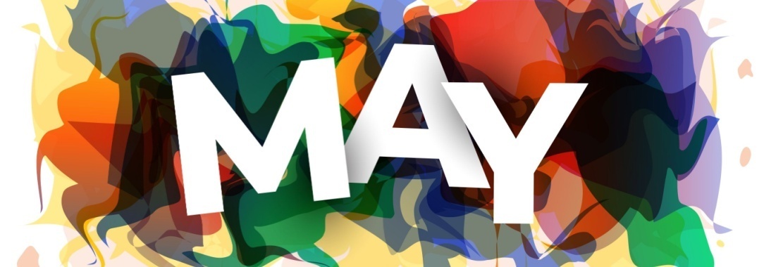 The word ‘May’ on a colorful abstract background