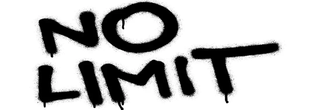 An image of the words ‘no limit’ spray painted in black on a white background 