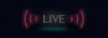 A live streaming sign on a dark brick wall background